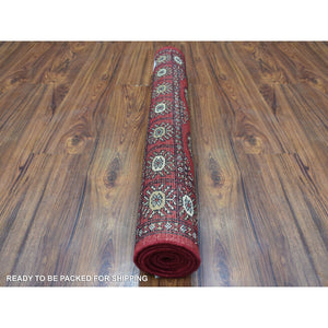 3'1"x5'2" Mori Bokara with Geometric Medallions Design Deep and Rich Red Soft Wool Hand Knotted Oriental Rug FWR415320