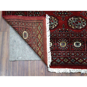 3'x5' Pure Wool Hand Knotted Mori Bokara with Geometric Medallions Design Deep Red Oriental Rug FWR415326