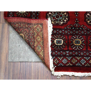 3'x5'1" Mori Bokara with Geometric Medallions Design Deep and Rich Red Organic Wool Hand Knotted Oriental Rug FWR415338
