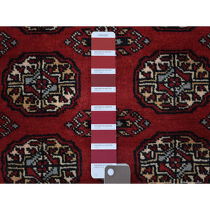 3'x5'1" Mori Bokara with Geometric Medallions Design Deep and Rich Red Organic Wool Hand Knotted Oriental Rug FWR415338