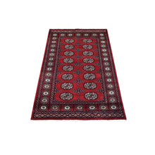 Load image into Gallery viewer, 3&#39;x4&#39;10&quot; Hand Knotted Mori Bokara with Geometric Medallions Design Deep Red Soft Wool Oriental Rug FWR415344