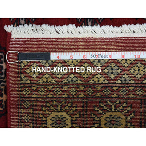 3'x4'10" Hand Knotted Mori Bokara with Geometric Medallions Design Deep Red Soft Wool Oriental Rug FWR415344