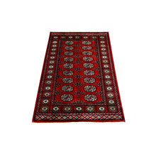 Load image into Gallery viewer, 3&#39;x4&#39;9&quot; Rich Red Pure Wool Hand Knotted Mori Bokara with Geometric Medallions Design Oriental Rug FWR415350