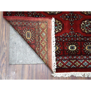 3'x4'9" Rich Red Pure Wool Hand Knotted Mori Bokara with Geometric Medallions Design Oriental Rug FWR415350