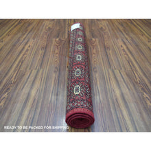 Load image into Gallery viewer, 3&#39;x4&#39;9&quot; Rich Red Pure Wool Hand Knotted Mori Bokara with Geometric Medallions Design Oriental Rug FWR415350