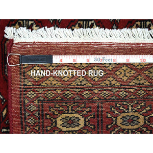 3'x4'9" Rich Red Pure Wool Hand Knotted Mori Bokara with Geometric Medallions Design Oriental Rug FWR415350