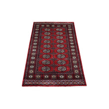 Load image into Gallery viewer, 3&#39;x4&#39;10&quot; Organic Wool Hand Knotted Mori Bokara with Geometric Medallions Design Deep Red Oriental Rug FWR415362