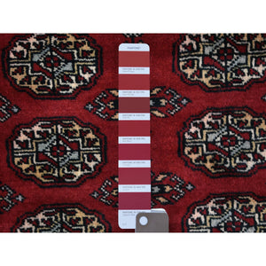 3'x4'10" Organic Wool Hand Knotted Mori Bokara with Geometric Medallions Design Deep Red Oriental Rug FWR415362