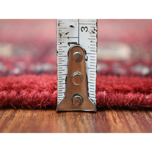 3'x4'10" Organic Wool Hand Knotted Mori Bokara with Geometric Medallions Design Deep Red Oriental Rug FWR415362