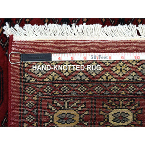 3'x4'10" Organic Wool Hand Knotted Mori Bokara with Geometric Medallions Design Deep Red Oriental Rug FWR415362