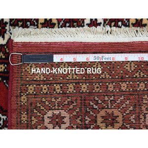 2'x2'8" Mori Bokara with Tribal Medallions Design Deep Red Extra Soft Wool Hand Knotted Oriental Mat Rug FWR415380
