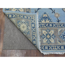 Load image into Gallery viewer, 6&#39;x8&#39;9&quot; Hand Knotted Blue Vintage Look Kazak with Tessellation Design Soft Wool Oriental Rug FWR415818