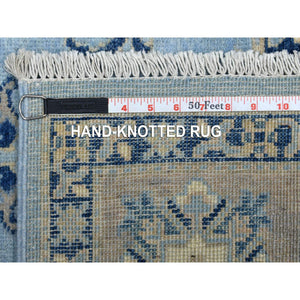 6'x8'9" Hand Knotted Blue Vintage Look Kazak with Tessellation Design Soft Wool Oriental Rug FWR415818