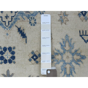 3'10"x6' Ivory Vintage Look Kazak with Large Medallions Design Pure Wool Hand Knotted Oriental Rug FWR415824