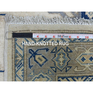 3'10"x6' Ivory Vintage Look Kazak with Large Medallions Design Pure Wool Hand Knotted Oriental Rug FWR415824