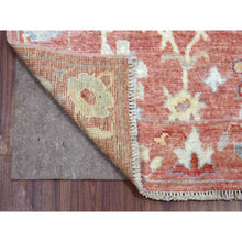 Load image into Gallery viewer, 3&#39;1&quot;x19&#39;8&quot; Pure Wool Hand Knotted Coral Red Angora Oushak with All Over Leaf Design Oriental XL Runner Rug FWR416022