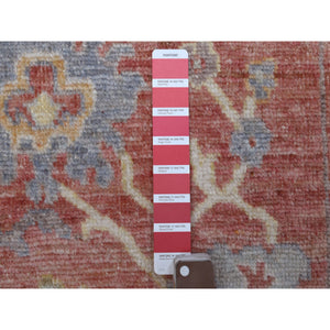 3'1"x19'8" Pure Wool Hand Knotted Coral Red Angora Oushak with All Over Leaf Design Oriental XL Runner Rug FWR416022