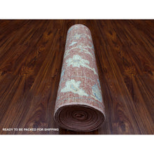 Load image into Gallery viewer, 3&#39;1&quot;x19&#39;8&quot; Pure Wool Hand Knotted Coral Red Angora Oushak with All Over Leaf Design Oriental XL Runner Rug FWR416022
