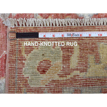 Load image into Gallery viewer, 3&#39;1&quot;x19&#39;8&quot; Pure Wool Hand Knotted Coral Red Angora Oushak with All Over Leaf Design Oriental XL Runner Rug FWR416022