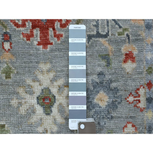 3'1"x11'6" Pure Wool Hand Knotted Gray Angora Oushak with Colorful Motifs Oriental Runner Rug FWR416046