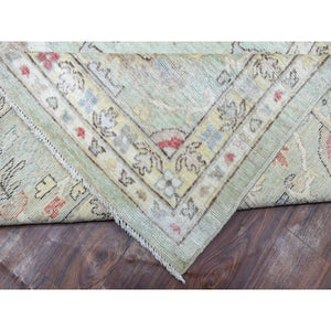 11'9"x17'3" Angora Oushak with Colorful Motifs Soft Wool Hand Knotted Soft Green Oriental Oversized Rug FWR416238