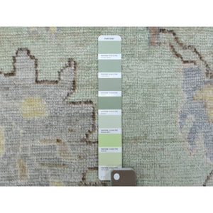 11'9"x17'3" Angora Oushak with Colorful Motifs Soft Wool Hand Knotted Soft Green Oriental Oversized Rug FWR416238
