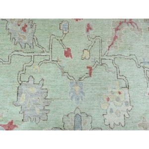11'9"x17'3" Angora Oushak with Colorful Motifs Soft Wool Hand Knotted Soft Green Oriental Oversized Rug FWR416238