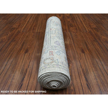 Load image into Gallery viewer, 3&#39;x15&#39;10&quot; Extra Soft Wool Hand Knotted Gray Angora Oushak with All Over Flower Design Oriental XL Runner Rug FWR416274