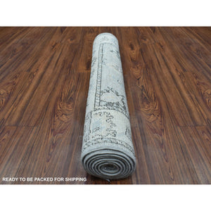 3'x7'10" Angora Oushak with Soft Colors Pure Wool Hand Knotted Gray Oriental Runner Rug FWR416364