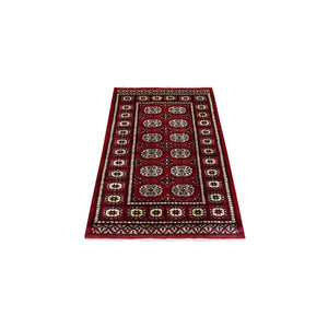 2'6"x4'10" Rich Red Soft Wool Hand Knotted Mori Bokara with Geometric Medallions Design Oriental Rug FWR416616