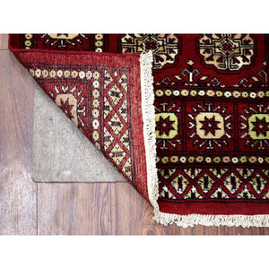 2'6"x4'10" Rich Red Soft Wool Hand Knotted Mori Bokara with Geometric Medallions Design Oriental Rug FWR416616