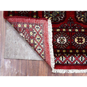 2'7"x4'4" Rich Red Pure Wool Hand Knotted Mori Bokara with Geometric Medallions Design Oriental Rug FWR416670