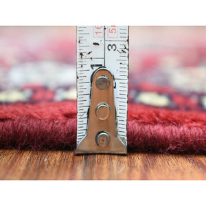 2'6"x4'3" Organic Wool Hand Knotted Mori Bokara with Geometric Medallions Design Deep Red Oriental Rug FWR416682