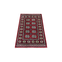 Load image into Gallery viewer, 2&#39;6&quot;x4&#39;4&quot; Rich Red Soft Wool Hand Knotted Mori Bokara with Geometric Medallions Design Oriental Rug FWR416688