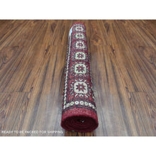 Load image into Gallery viewer, 2&#39;6&quot;x4&#39;4&quot; Rich Red Soft Wool Hand Knotted Mori Bokara with Geometric Medallions Design Oriental Rug FWR416688