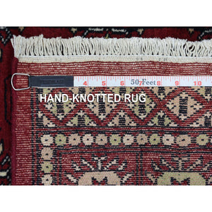 2'6"x4'4" Rich Red Soft Wool Hand Knotted Mori Bokara with Geometric Medallions Design Oriental Rug FWR416688