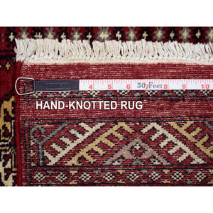 2'x3'2" Hand Knotted Mori Bokara with Tribal Medallions Design Rich Red Soft Wool Oriental Mat Rug FWR416760