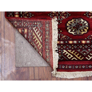 2'x3'2" Mori Bokara with Geometric Medallions Design Deep Red Extra Soft Wool Hand Knotted Oriental Rug FWR416772