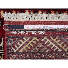 Load image into Gallery viewer, 2&#39;x3&#39;2&quot; Mori Bokara with Geometric Medallions Design Deep Red Extra Soft Wool Hand Knotted Oriental Rug FWR416772