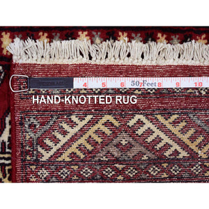 2'x3'2" Mori Bokara with Geometric Medallions Design Deep Red Extra Soft Wool Hand Knotted Oriental Rug FWR416772