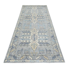 Load image into Gallery viewer, 4&#39;1&quot;x9&#39;9&quot; Organic Wool Hand Knotted Gray Anatolian Village Inspired with Large Medallions Design Oriental Wide Runner Rug FWR417018