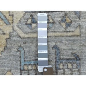 4'1"x9'9" Organic Wool Hand Knotted Gray Anatolian Village Inspired with Large Medallions Design Oriental Wide Runner Rug FWR417018
