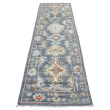 Load image into Gallery viewer, 2&#39;9&quot;x9&#39;9&quot; Dark Gray Angora Oushak with Pop of Colors Soft Glimmery Wool Hand Knotted Oriental Runner Rug FWR417330
