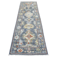 Load image into Gallery viewer, 2&#39;9&quot;x9&#39;9&quot; Dark Gray Angora Oushak with Pop of Colors Soft Glimmery Wool Hand Knotted Oriental Runner Rug FWR417330
