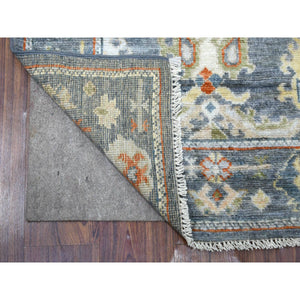 2'9"x9'9" Dark Gray Angora Oushak with Pop of Colors Soft Glimmery Wool Hand Knotted Oriental Runner Rug FWR417330