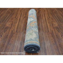 Load image into Gallery viewer, 2&#39;9&quot;x9&#39;9&quot; Dark Gray Angora Oushak with Pop of Colors Soft Glimmery Wool Hand Knotted Oriental Runner Rug FWR417330