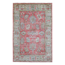 Load image into Gallery viewer, 5&#39;10&quot;x9&#39; Coral Red Afghan Angora Oushak with Small Animal Figurines and Cypress Tree Design Hand Knotted Natural Wool Oriental Rug FWR417456