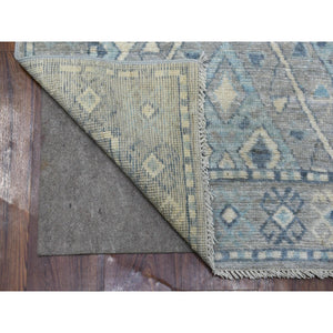 2'10"x9'8" Hand Knotted Gray Anatolian Village Inspired with Criss Cross Design Extra Soft Wool Oriental Runner Rug FWR417654