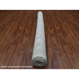6'x9'1" Hand Knotted Beige Angora Oushak with Soft Colors Afghan Wool Oriental Rug FWR418104