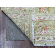 Load image into Gallery viewer, 4&#39;10&quot;x6&#39;7&quot; Soft, Velvety Plush Wool Hand Knotted Lime Green Afghan Angora Ushak with Willow and Cypress Tree Design Oriental Rug FWR418392